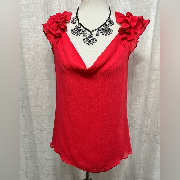 leifsdottir Tops - Leifsdottir Coral Silk Ruffle Sleeve Blouse